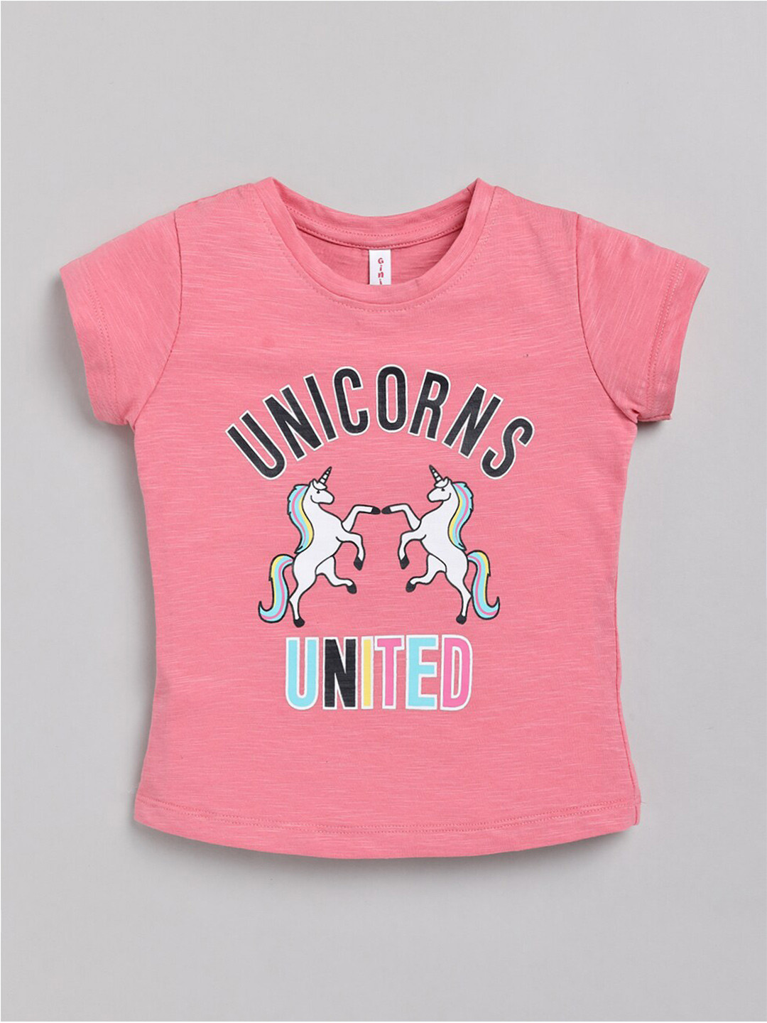 Ginie Girls Purple Printed Applique T-shirt