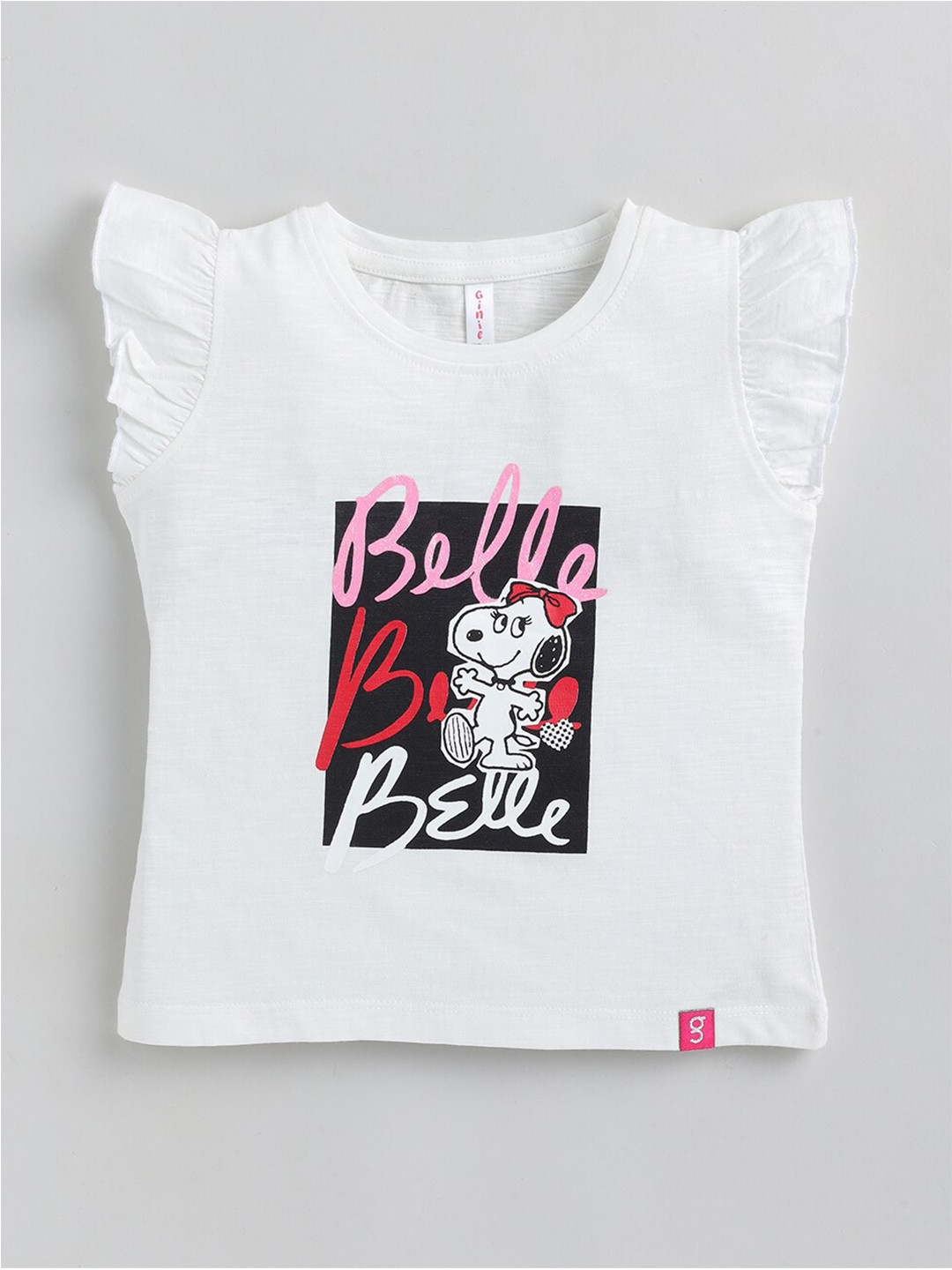 Ginie Girls White Printed T-shirt