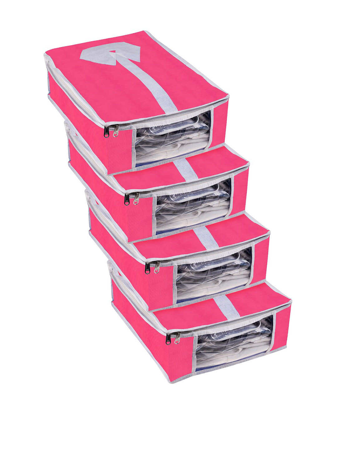 Kuber Industries Pink 4 Pieces Shirt Covers With Transparent Window
