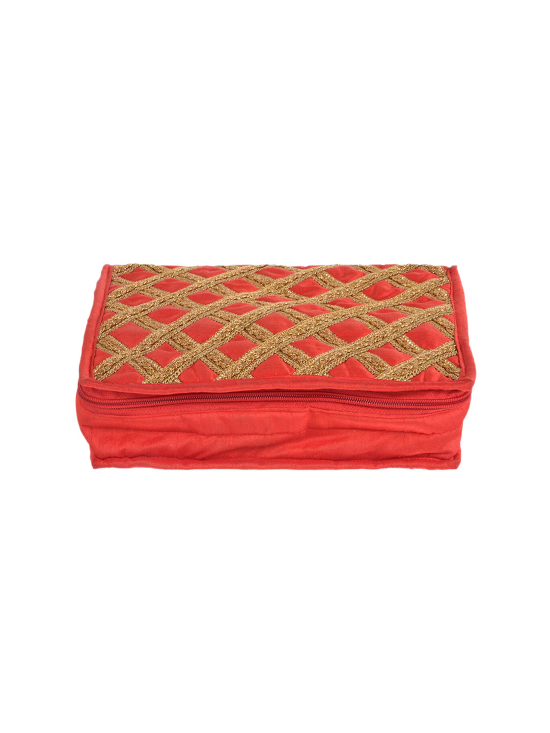 Kuber Industries Red & Gold Toned 2 Pieces Jewellery Kit With Bangle Roll