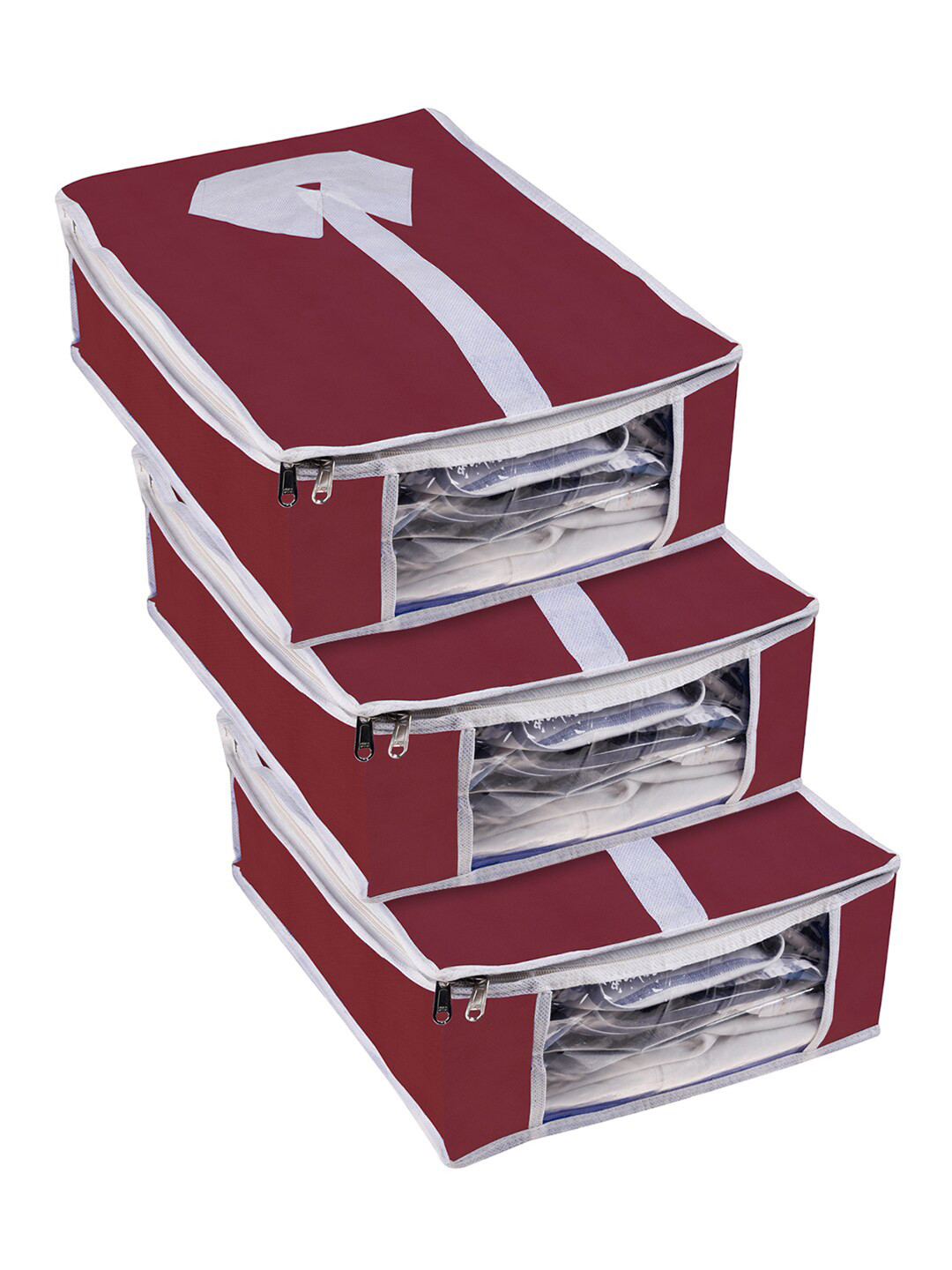 Kuber Industries Maroon 3 Pieces Foldable Shirt Cover With Transparent Window