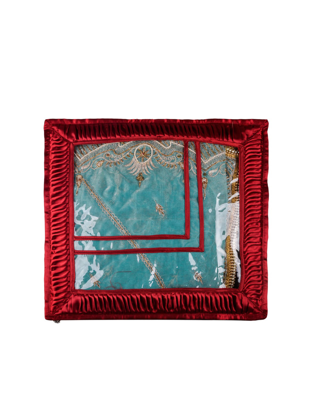 Kuber Industries Maroon Foldable Saree Cover With Transparent Top