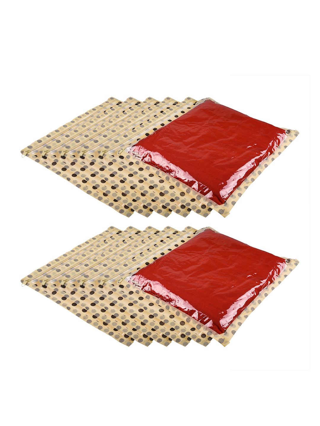 Kuber Industries Beige & Brown 12 Pcs Cream Colored Printed Multi-Utility Organisers