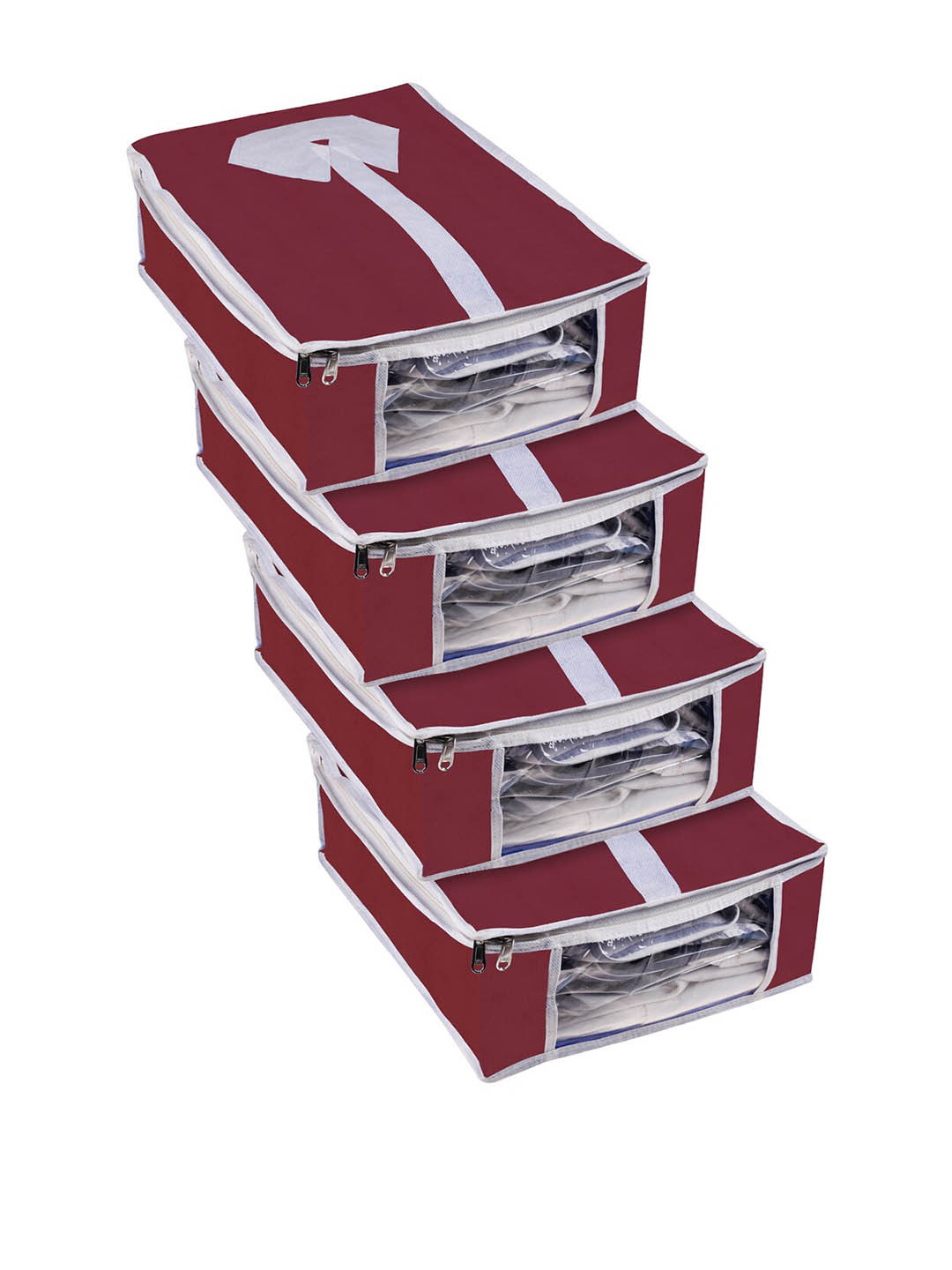 Kuber Industries Maroon 4 Pieces Foldable Shirt Cover With Transparent Window