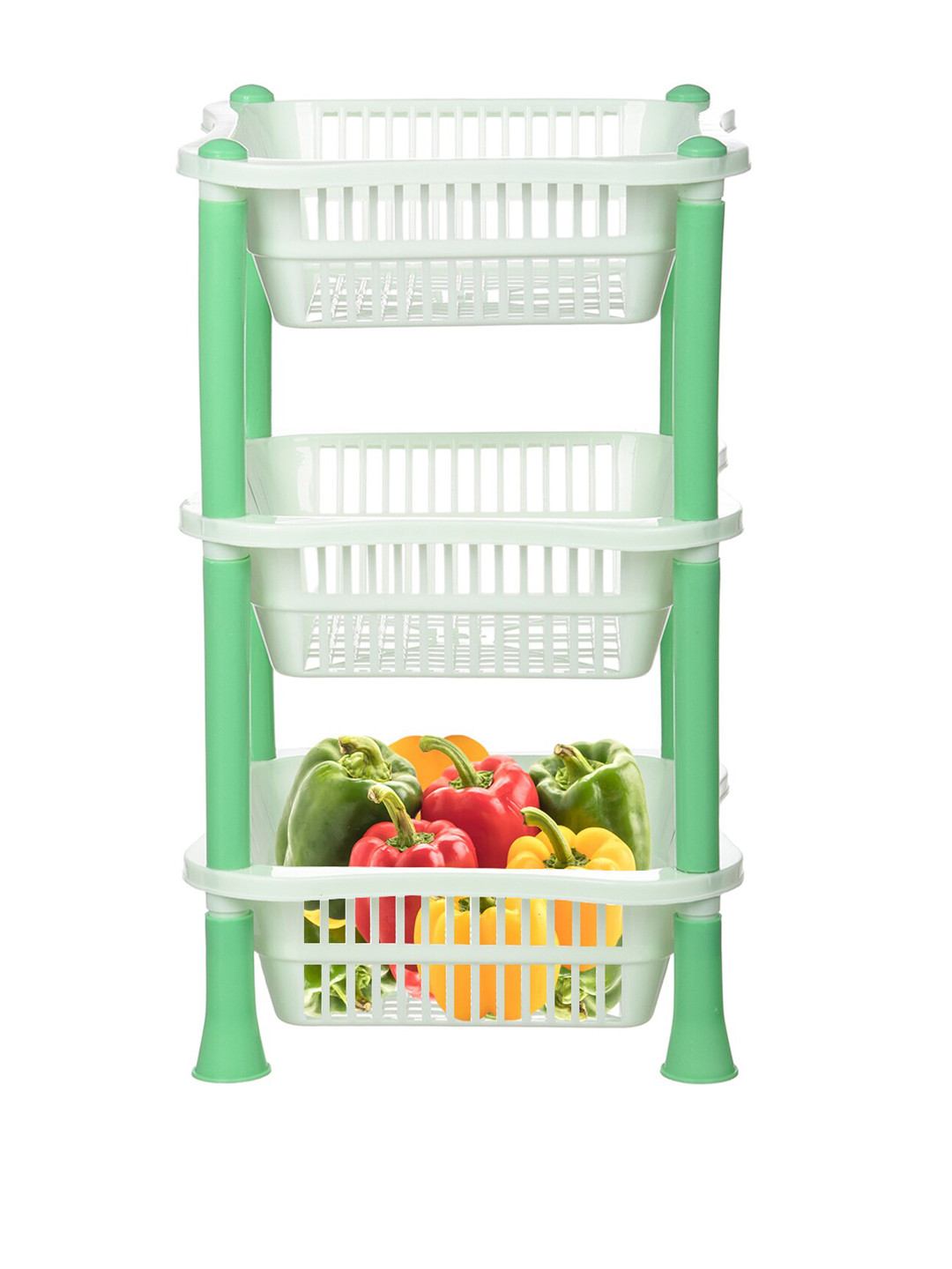 Kuber Industries Green 3 Layer Fruit & Vegetable Basket