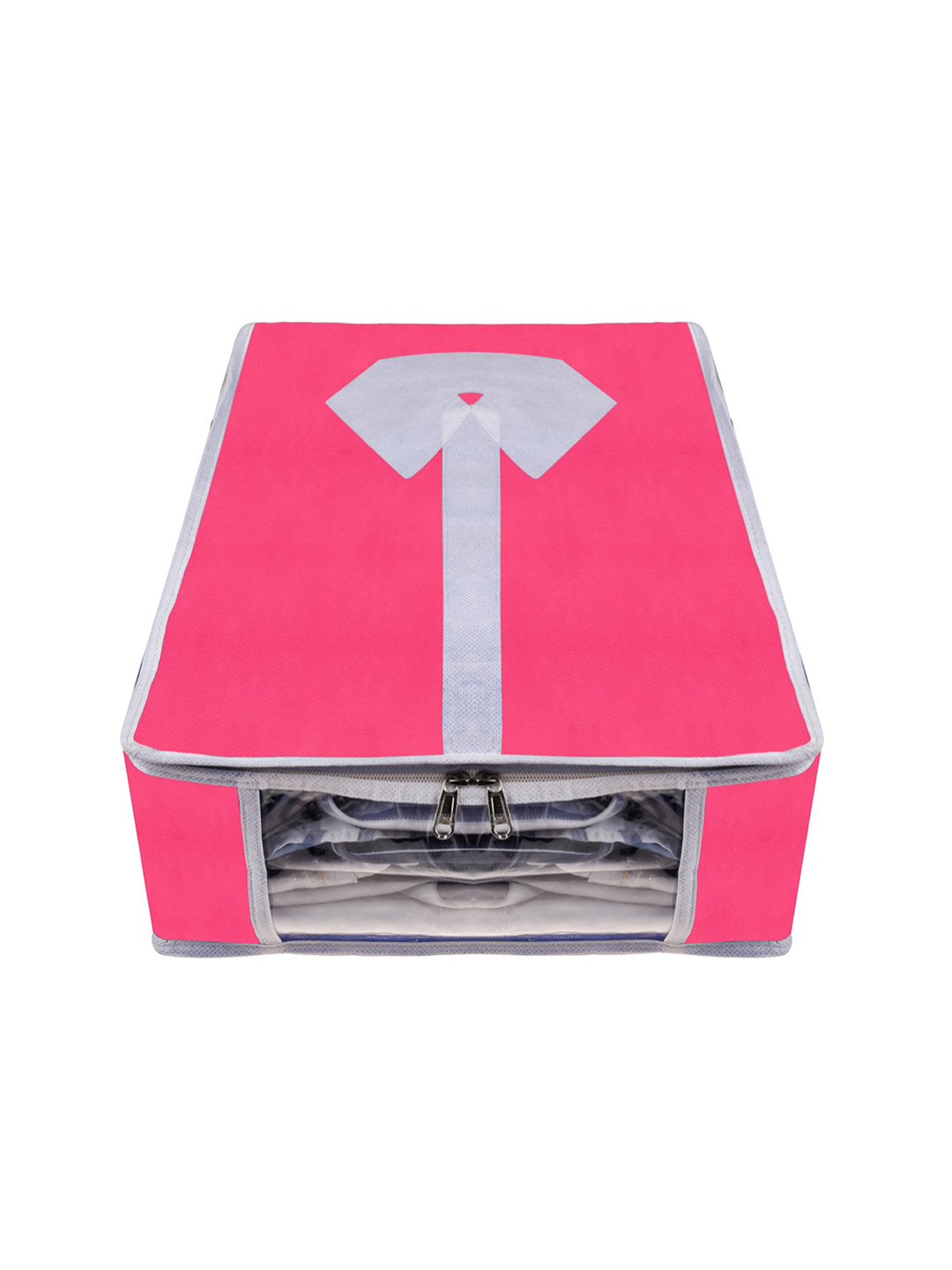 Kuber Industries Pink & White 3 Pieces Printed Shirt Cover With Transparent Window