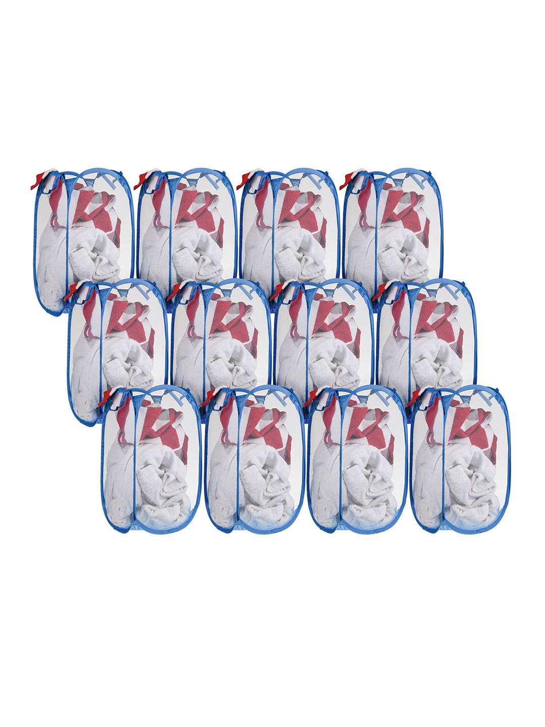 Kuber Industries Sky Blue 12 Pieces Textured Foldable Laundry Bags