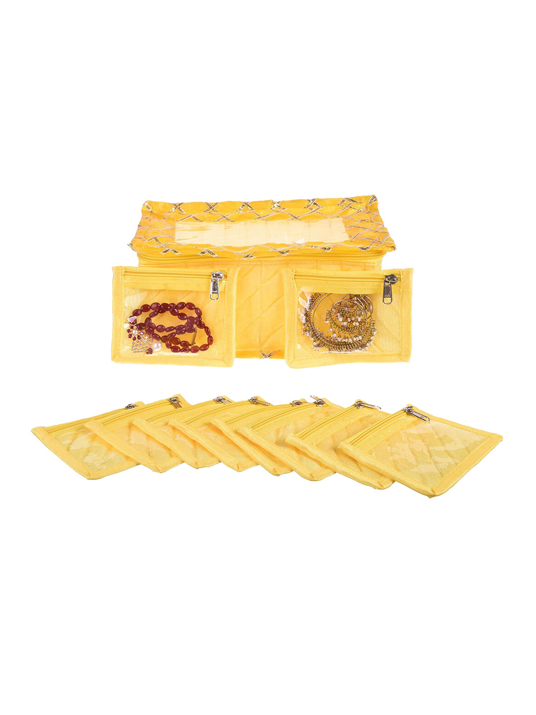 Kuber Industries Yellow 2 Pieces Gota Checked Jewellery Kit