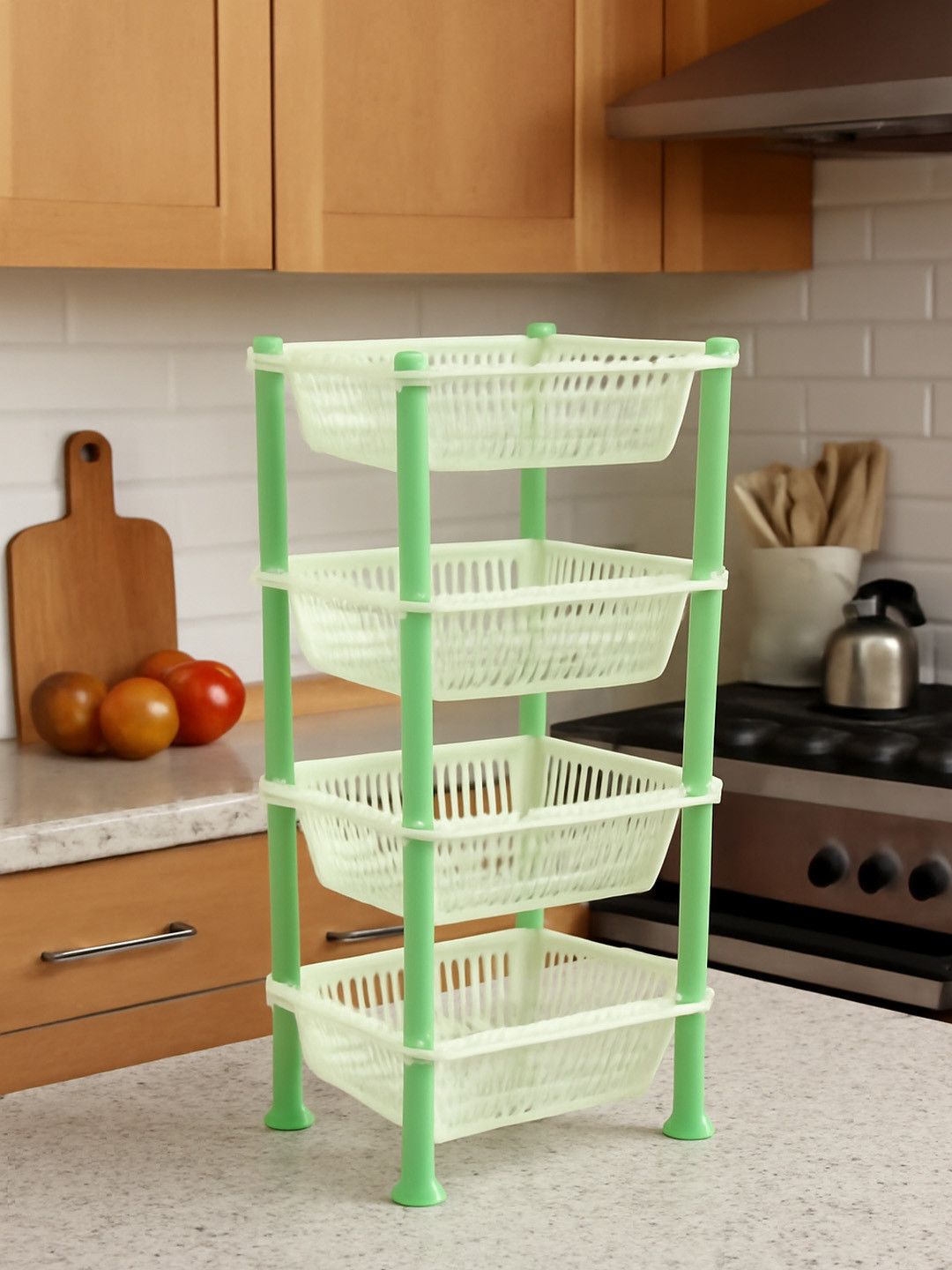 Kuber Industries Green 4 Layer Square Storage Basket