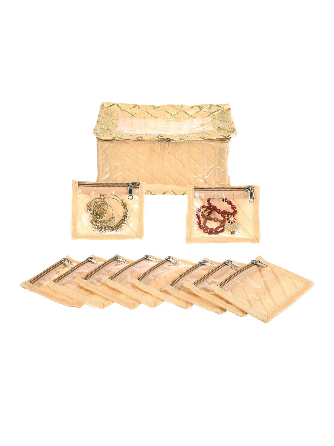 Kuber Industries Cream-Colored 2 Pieces Gota Checked Jewellery Kit
