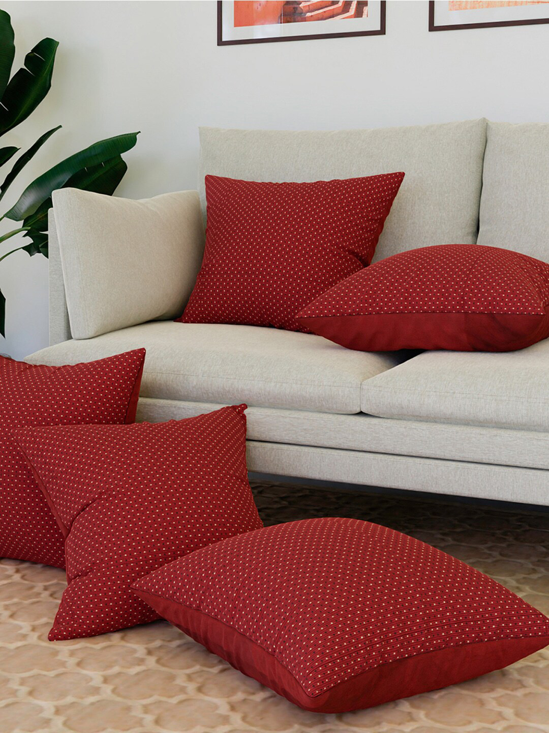 Kuber Industries Maroon & Black 5 Pieces Square Cushion Covers