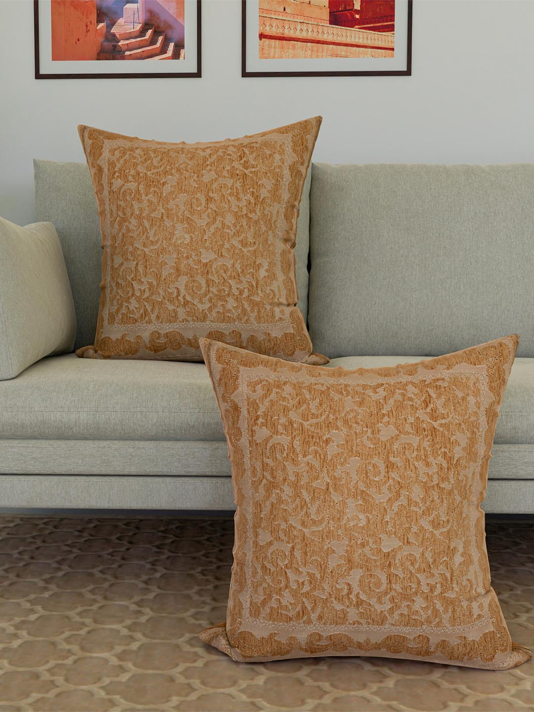 Kuber Industries Embossed Floral Polyester Washable 2 Pcs Cushion Covers - 24 x 24 In