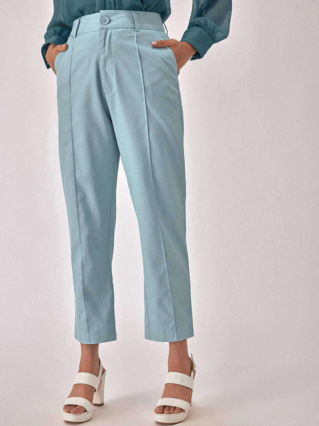 The Label Life Women Tapered Fit High-Rise Pleated Trousers