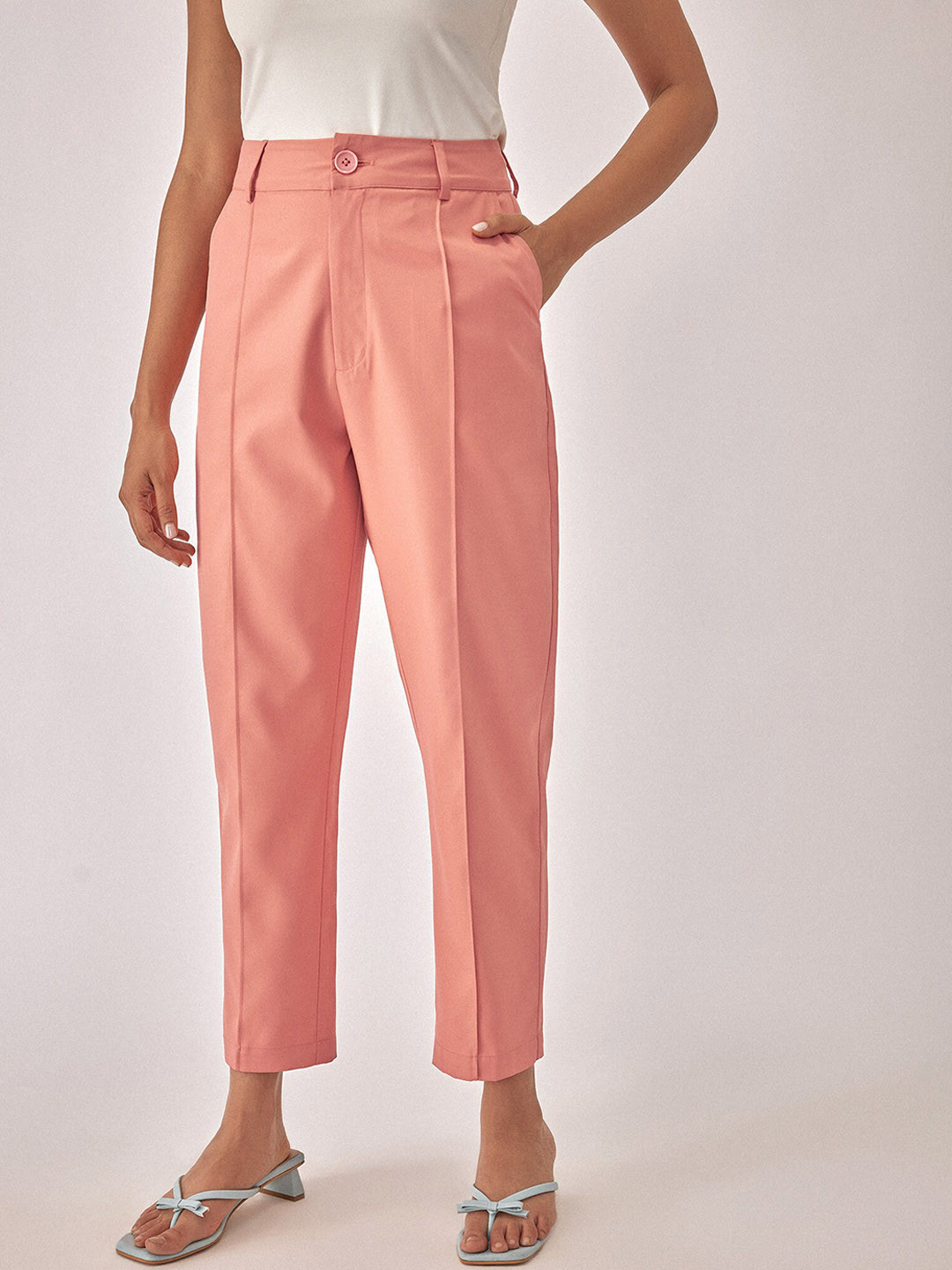 The Label Life Women Tapered Fit High-Rise Pleated Trousers