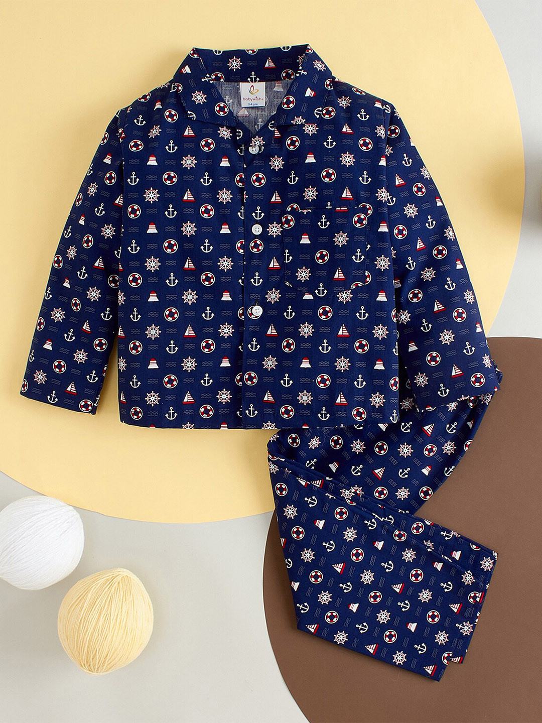 Babywish Kids Wheel Theme Printed Pure Cotton Night suit