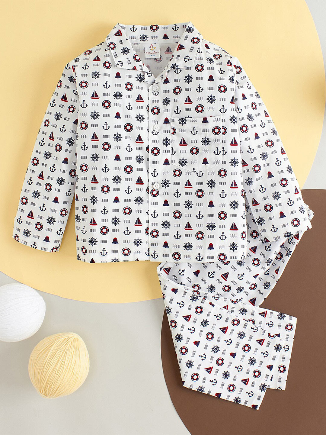 Babywish Kids Wheel Theme Printed Pure Cotton Night suit