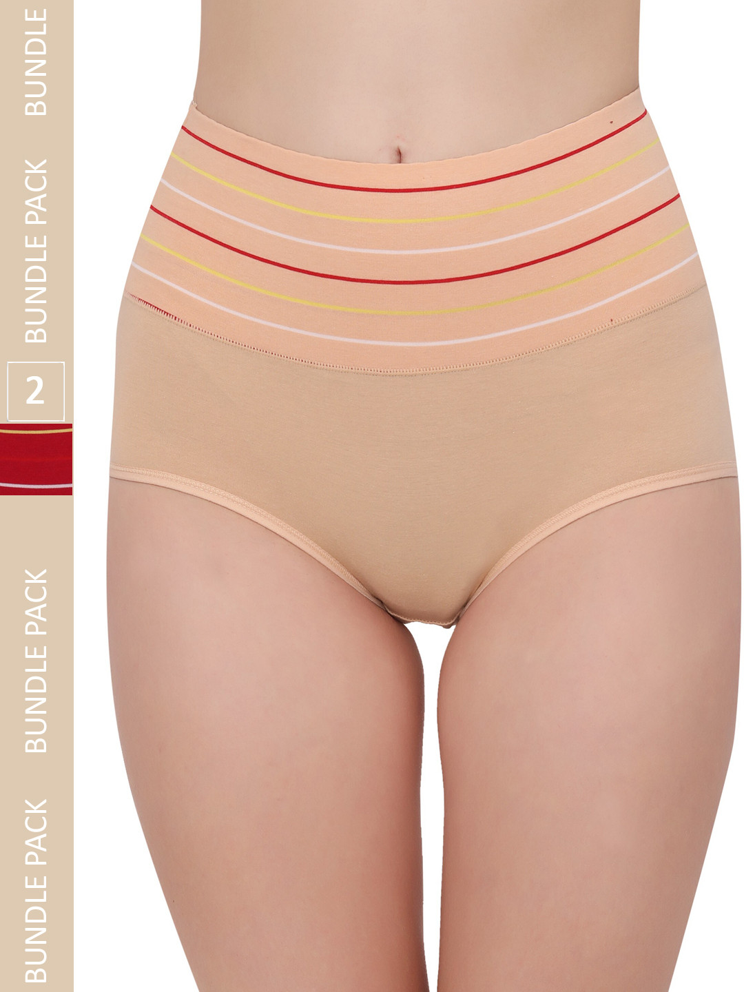 PLUMBURY Women Pack Of 2 Striped Cotton Hipster Briefs PLPANTY11207622BG/MAROONM