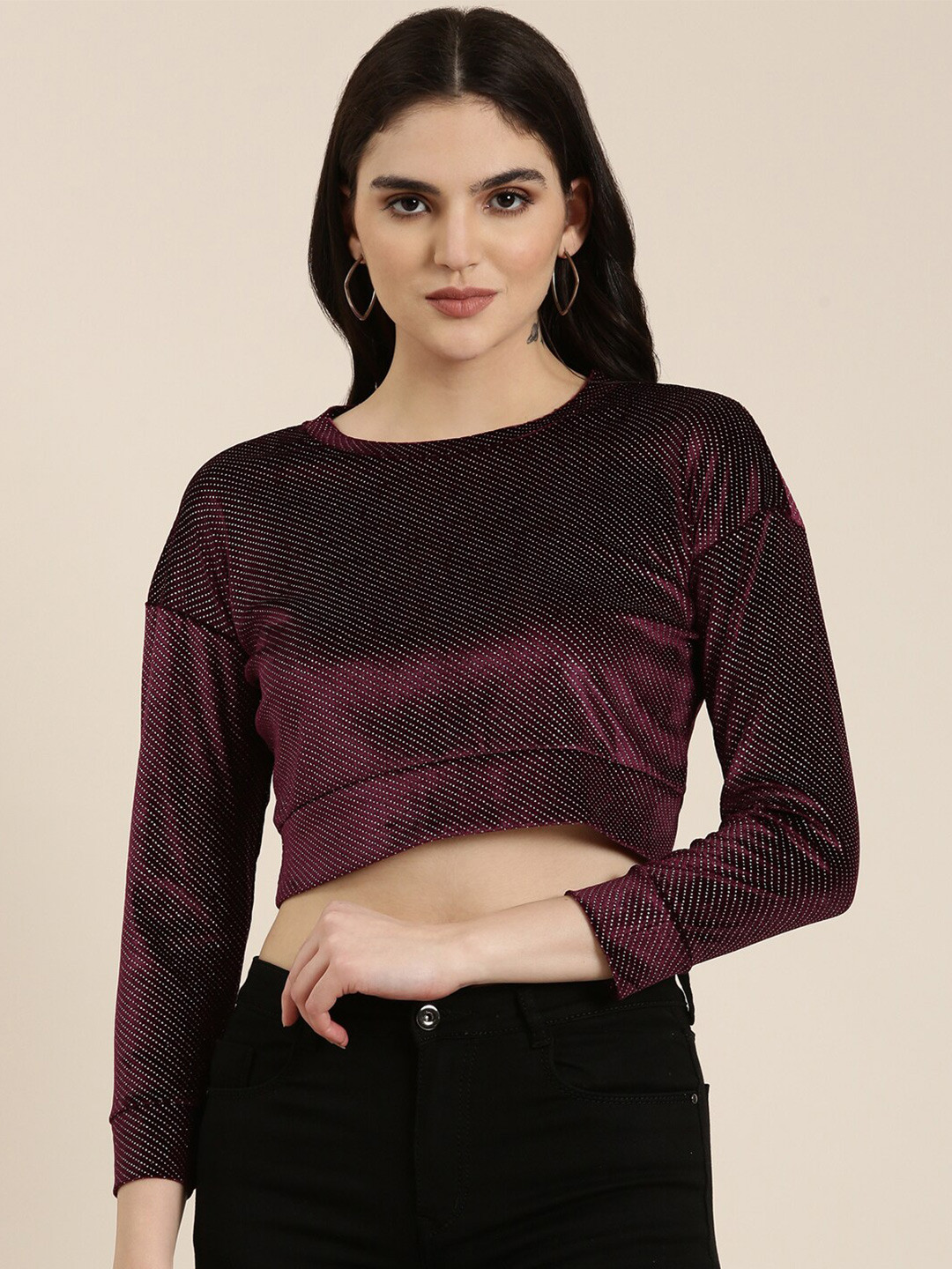 SHOWOFF Self Design Crop Top