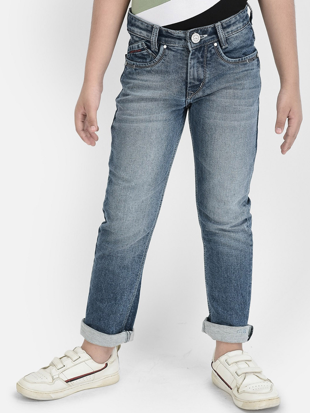Crimsoune Club Boys Clean Look Whiskers & Chevrons Heavy Fade Slim Fit Stretchable Jeans