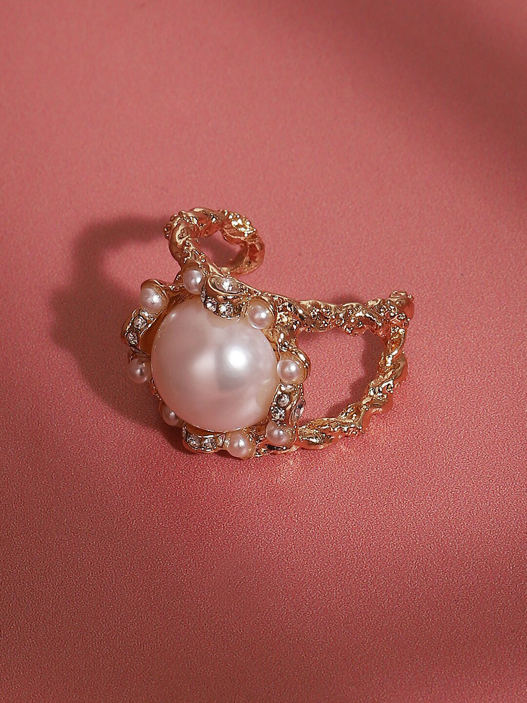 SOHI Gold-Plated & Bead-Studded Finger Ring