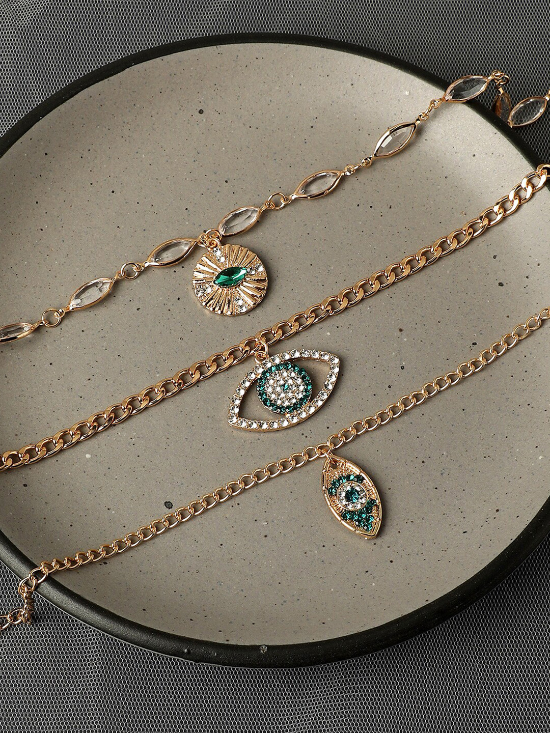 SOHI Set Of 3 Gold-Plated Studded Layered Necklaces
