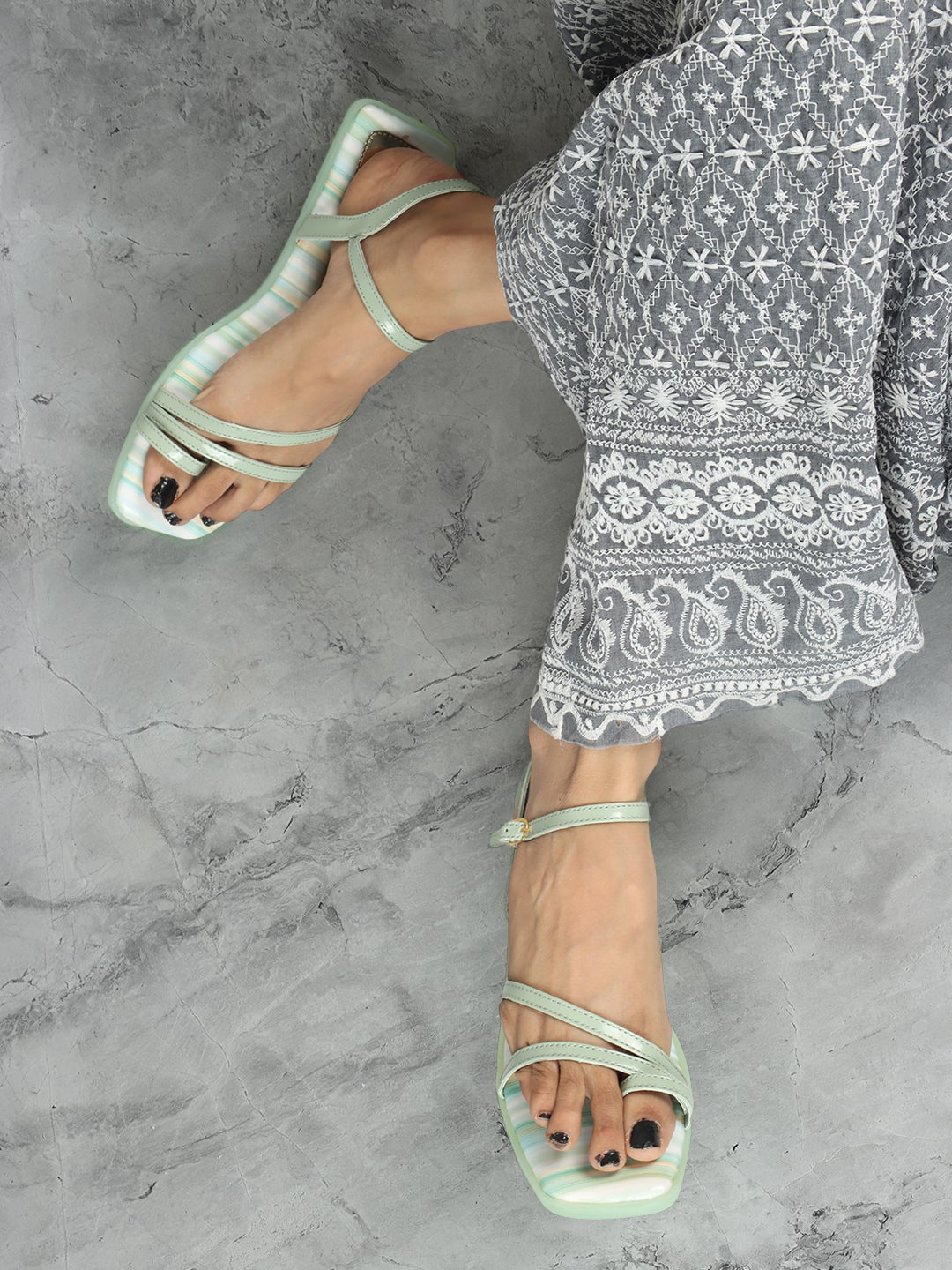 ELLE Striped Strappy One Toe Flats