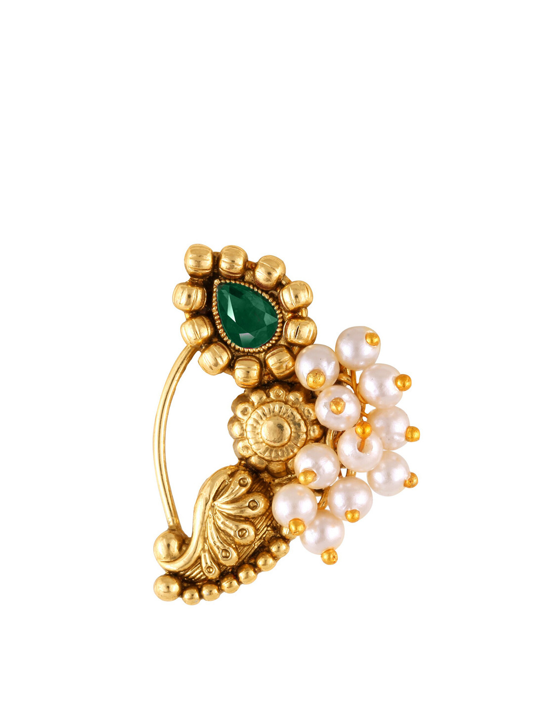 Vighnaharta Gold-Plated Stone-Studded & Beaded Nosepin