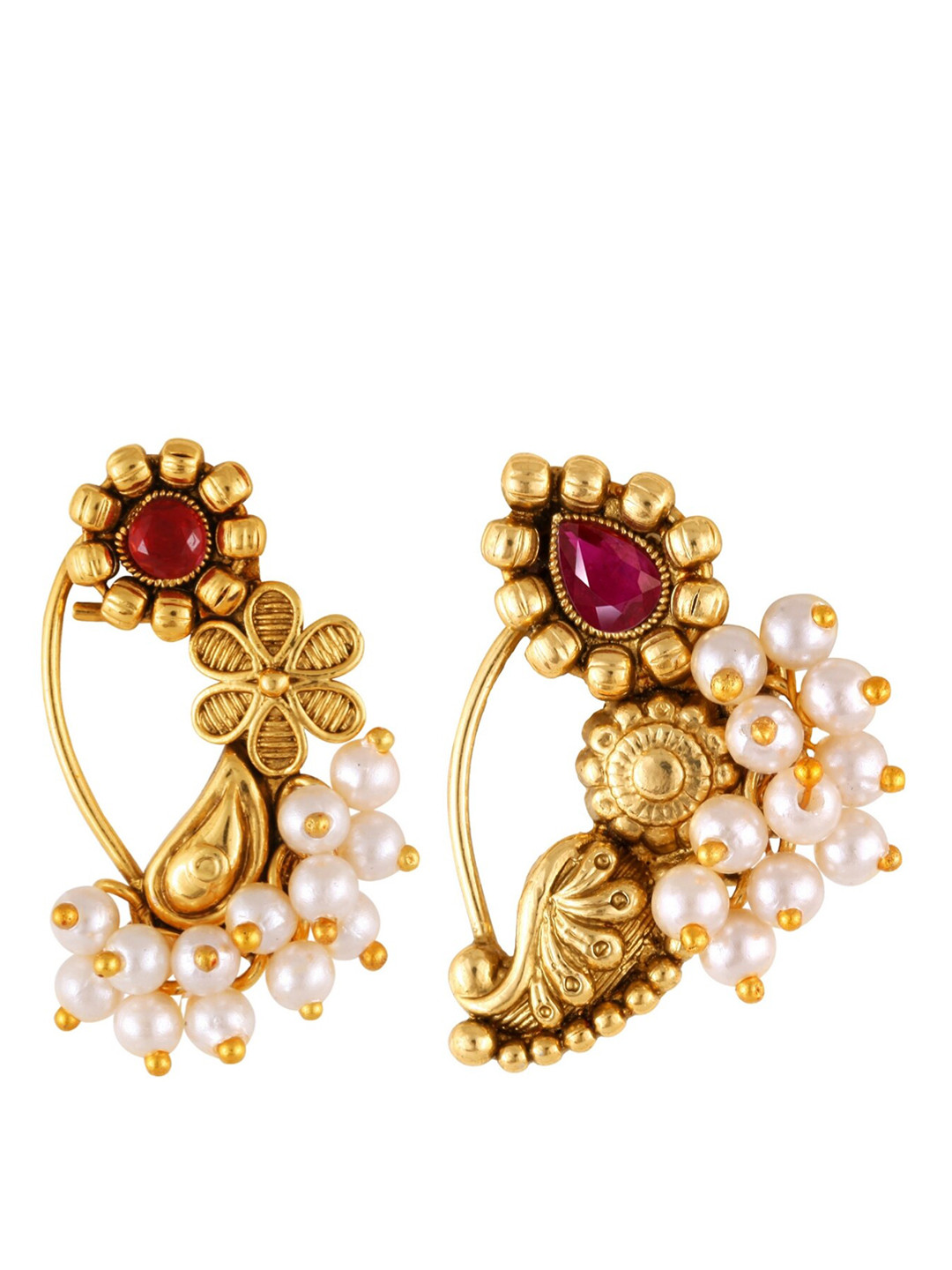 Vighnaharta Set Of 2 Gold-Plated Artificial-Beaded & Stone-Studdded Nosepin