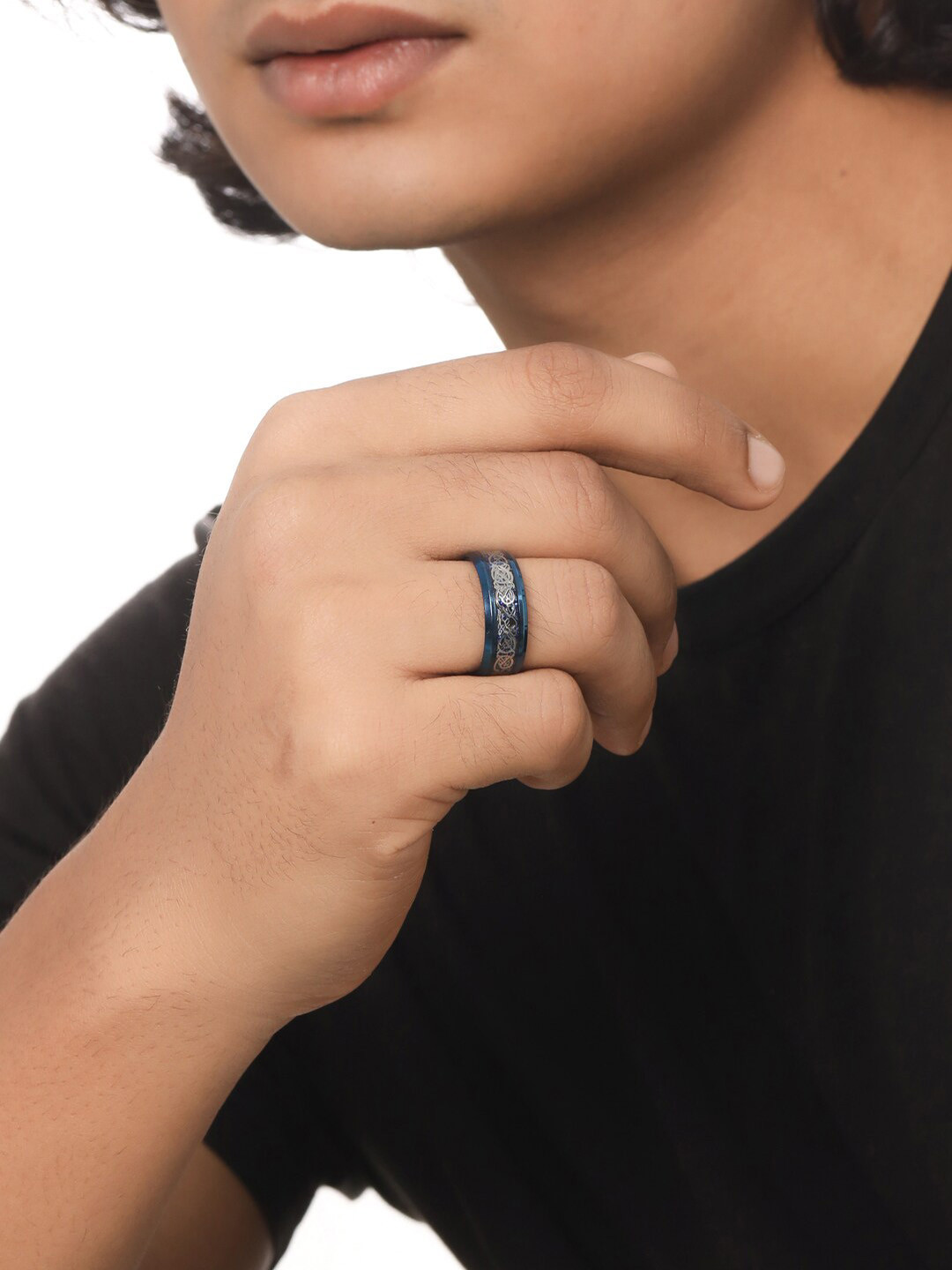 NVR Men Rhodium-Plated Band Style Finger Ring