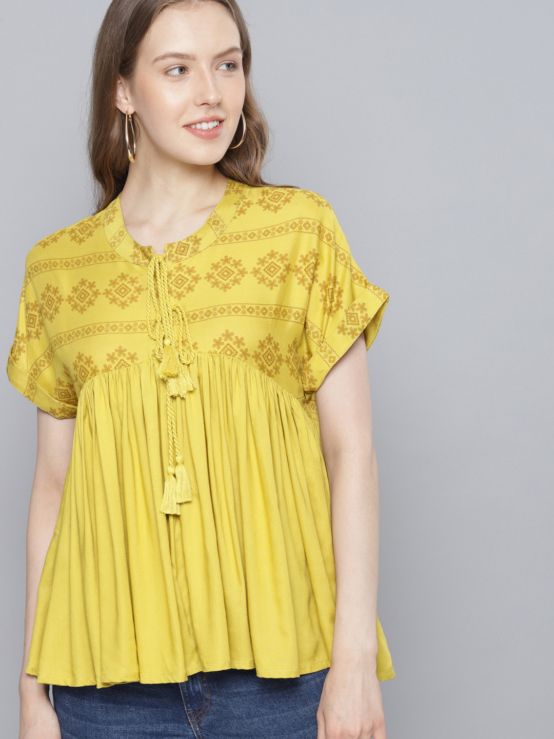 Tokyo Talkies Women Mustard Solid Peplum Top