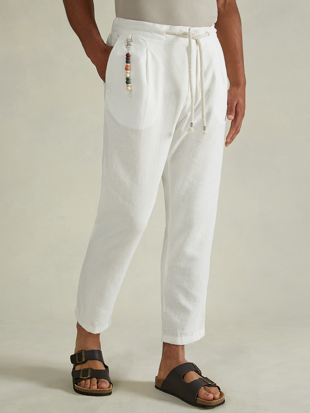 ALCOTT Men Linen Cotton Trousers with Accessory