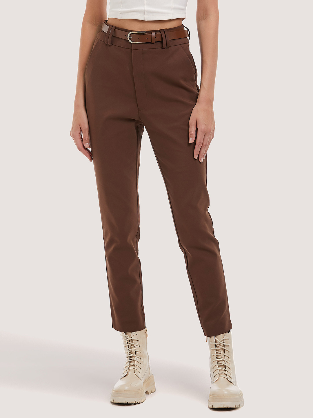 ALCOTT Women Slim Fit High-Rise Chinos Trousers