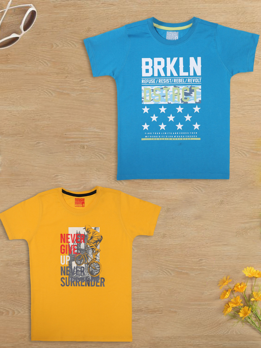 AXM CHAMP Boys Pack Of 2 Typography Printed Cotton T-shirt