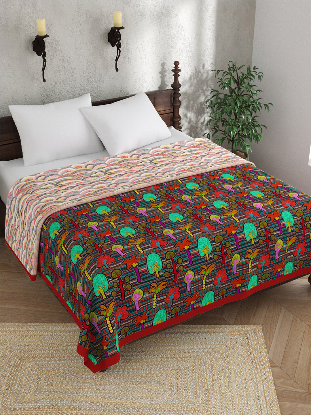 EverHOME Arch Brown & Green AC Room 120 GSM Cotton Double Bed Dohar