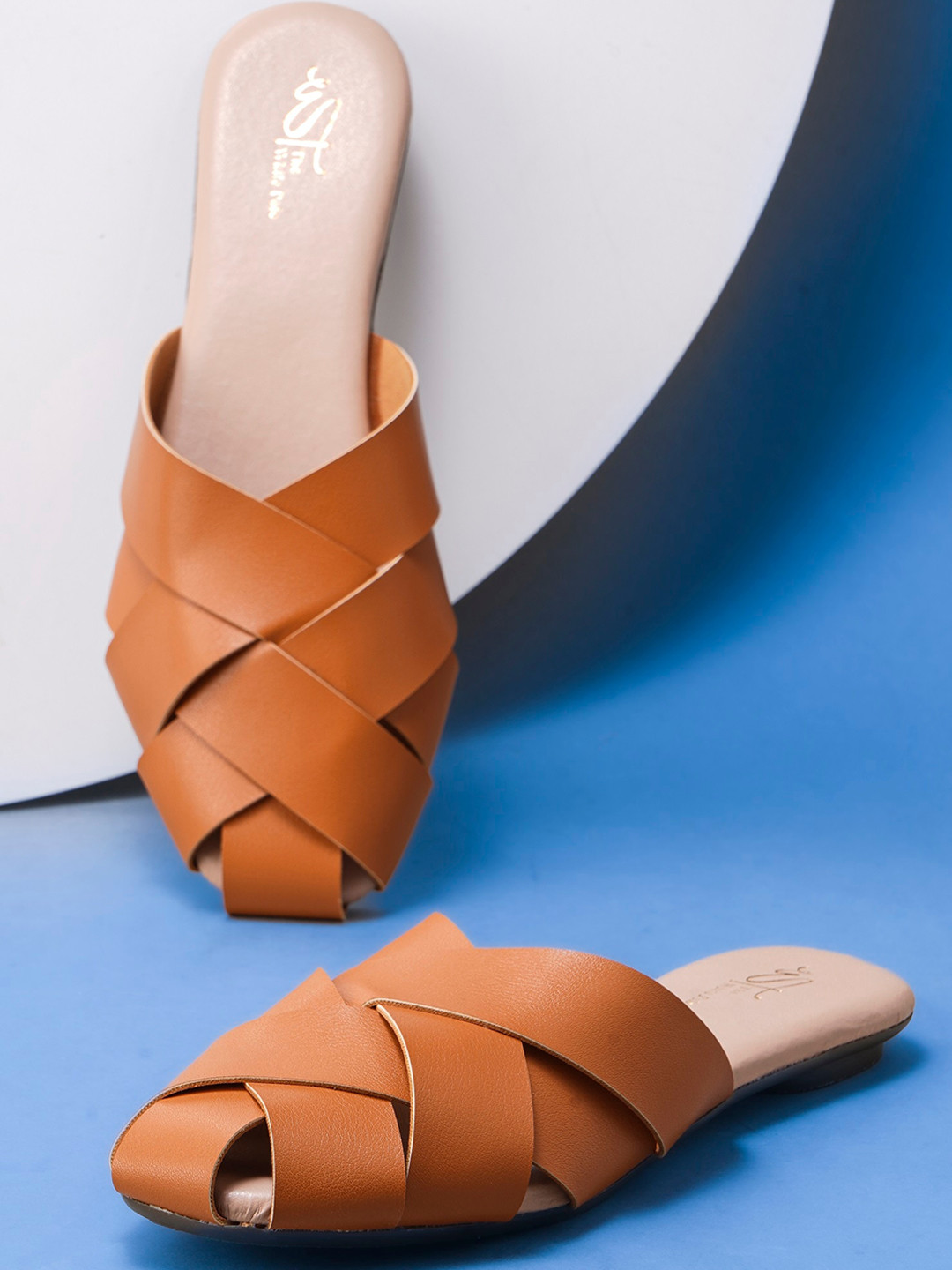 THE WHITE POLE Textured Criss-Cross Strap Mules