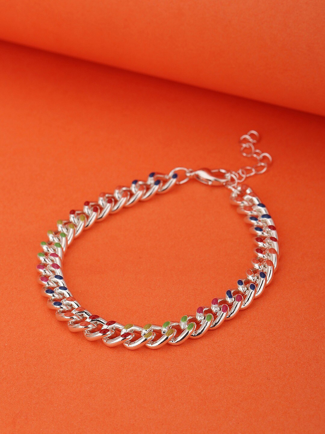 Carlton LondonWomen Brass Multi Color Enamelled Rhodium-Plated Link Bracelet