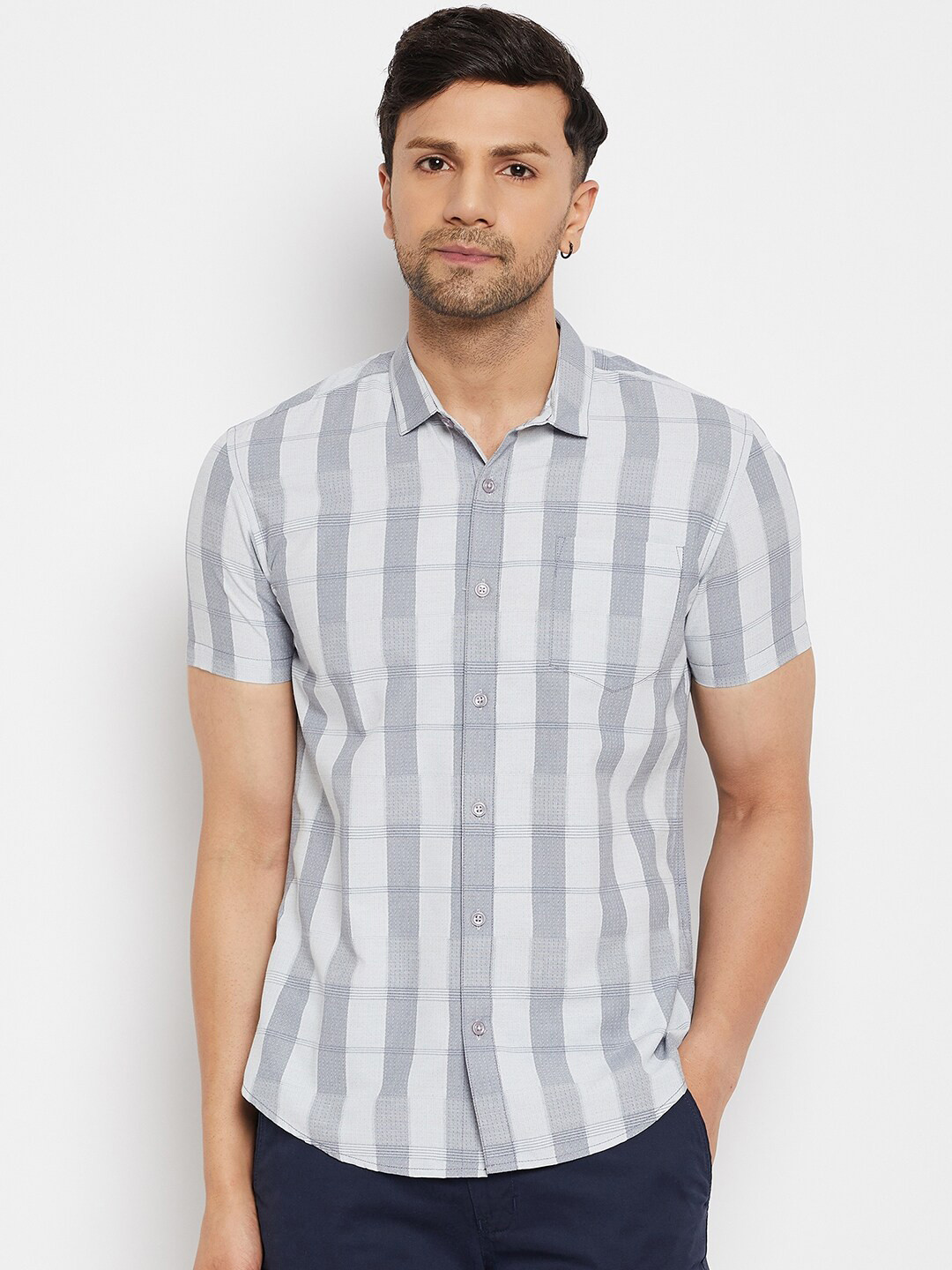 CAMLA Buffalo Checked Spread Collar Cotton Casual Shirt