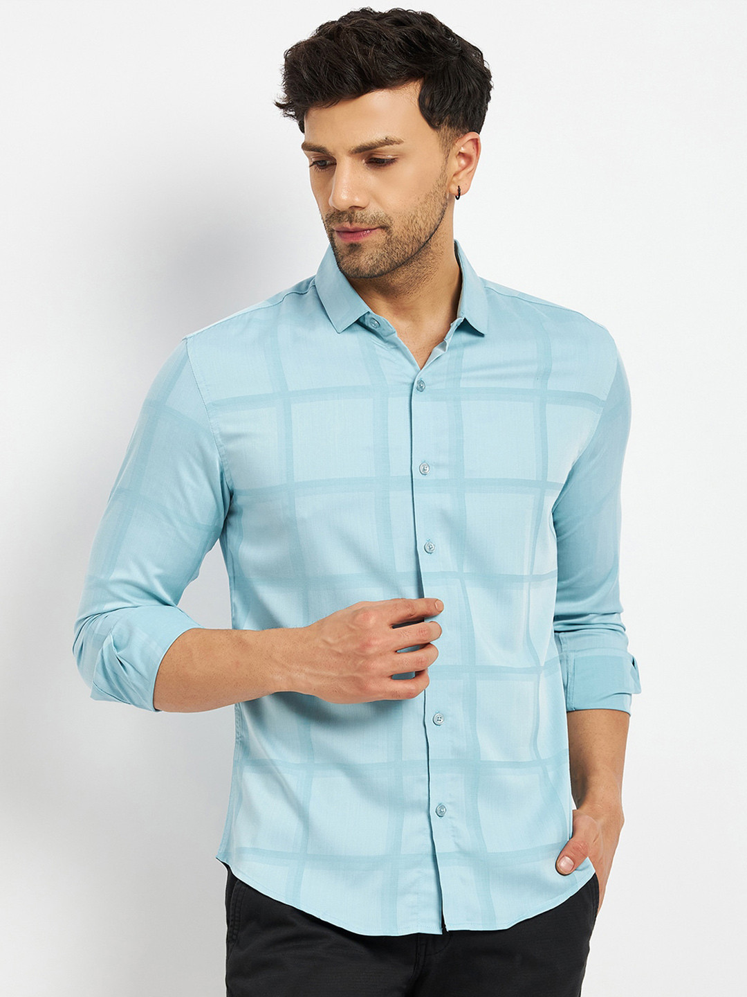 CAMLA Men Windowpane Checked Cotton Opaque Casual Shirt