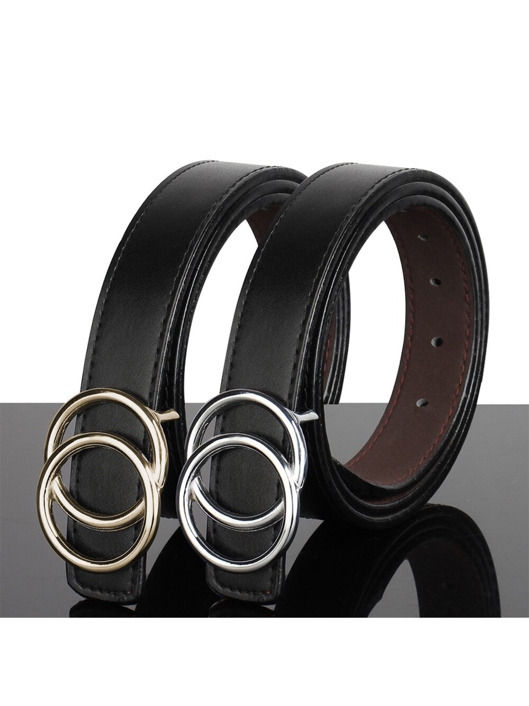 DressBerry Women Pack of 2 Formal Black Solid Push Pin Closure Belt