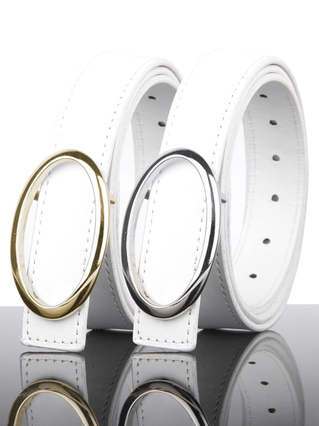 DressBerry Women Pack of 2 White Solid Push Pin Closure Formal Belt