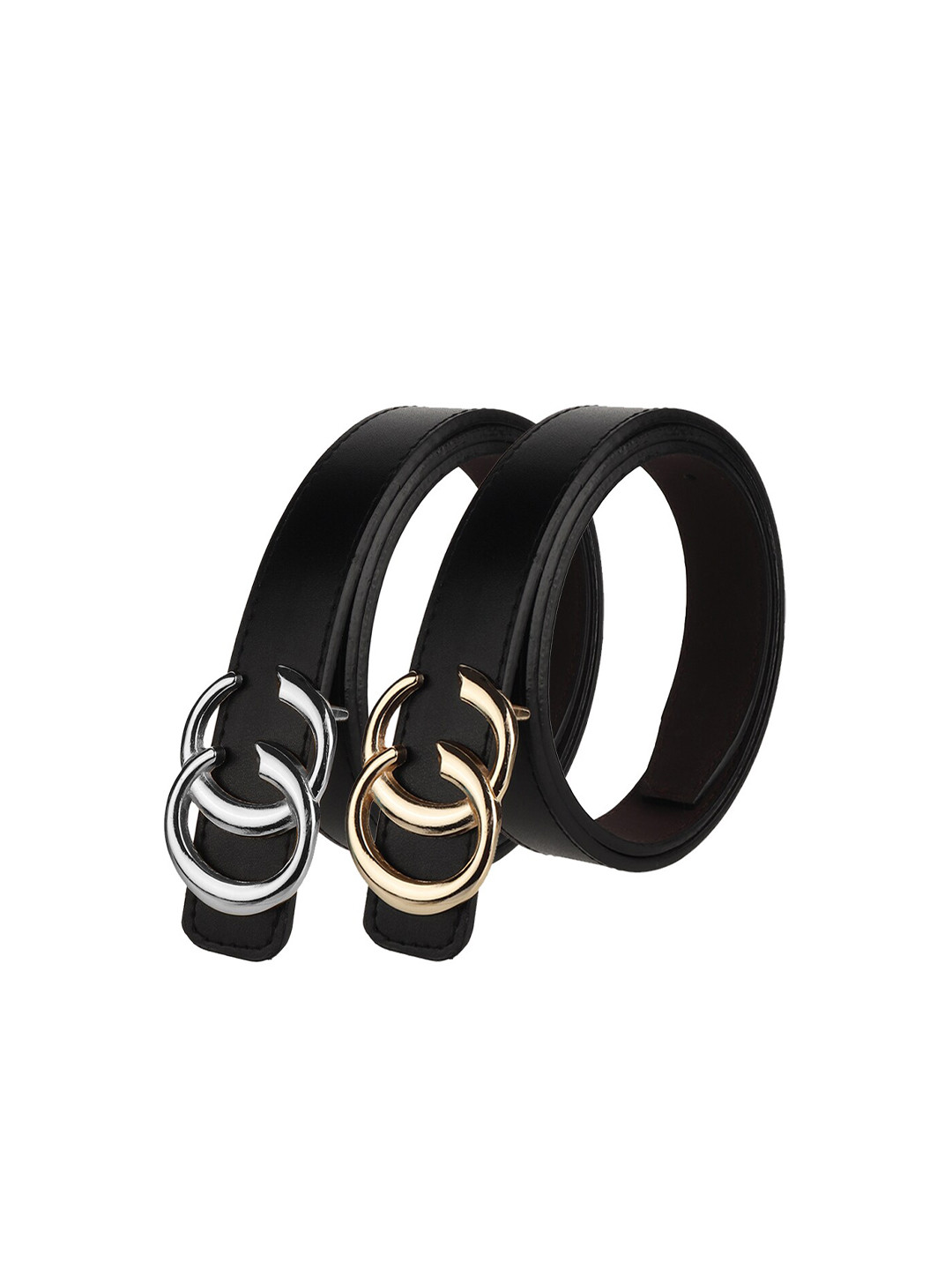 DressBerry Women Pack of 2 Formal Black Solid Push Pin Closure Belt