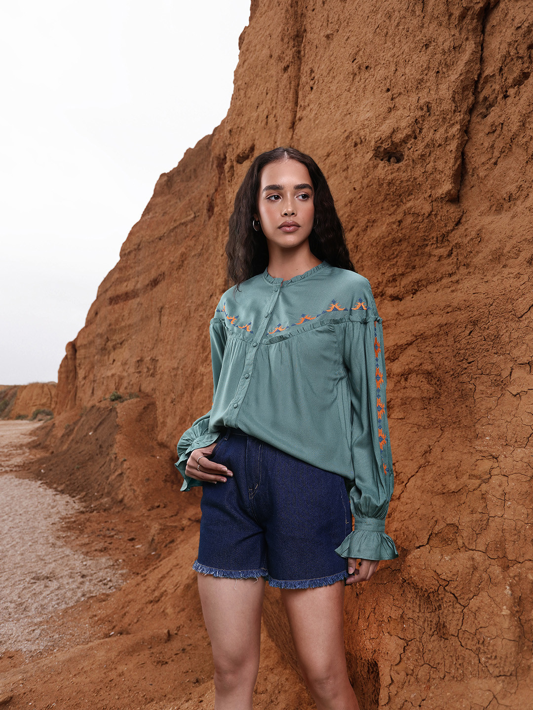 The Roadster Life Co. Embroidered Relaxed Fit Long Sleeves Casual Shirt