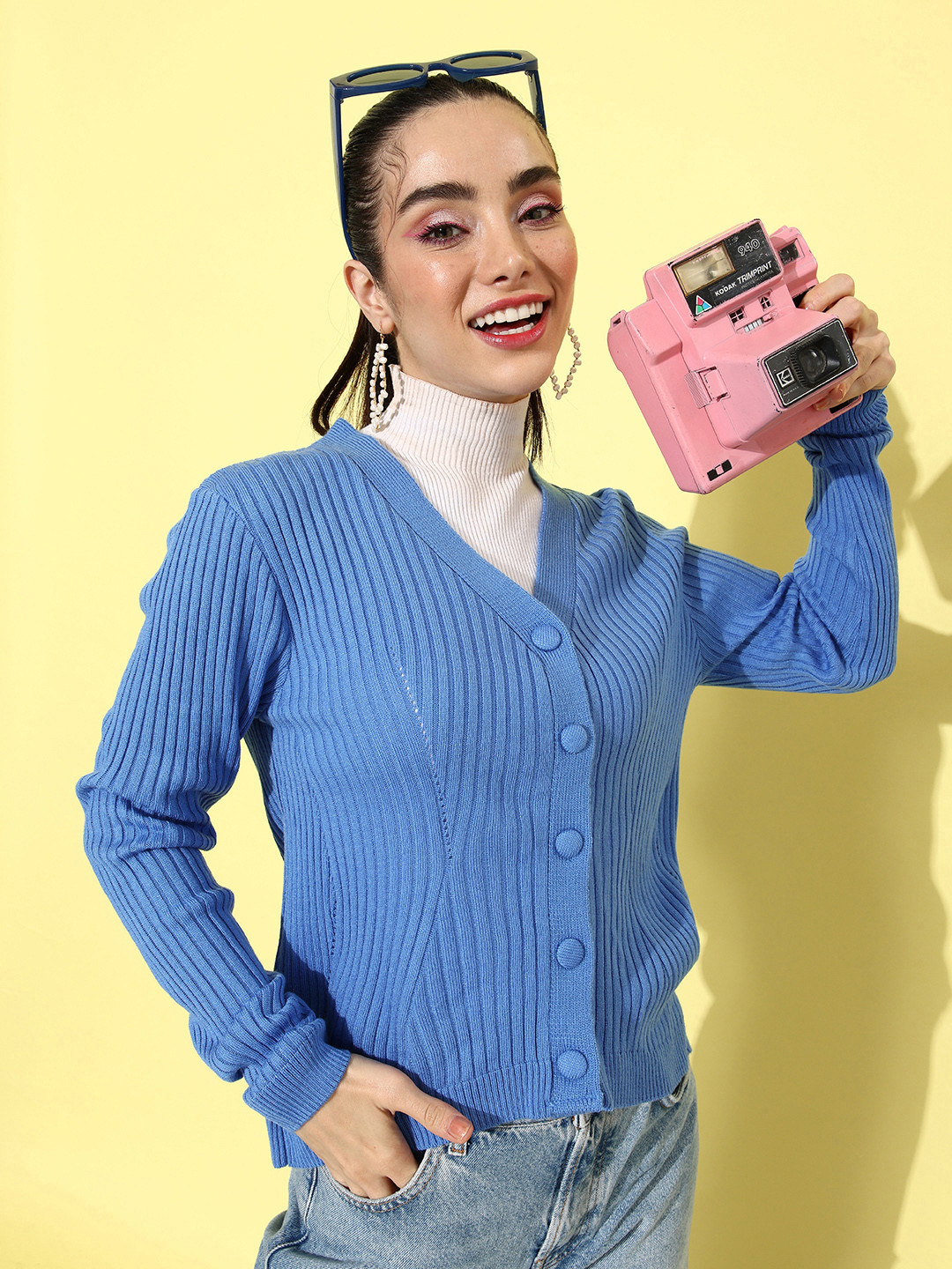 Mast & Harbour Ocean Blue V-Neck Solid Fascination Infatuation Body Hugs Cardigan