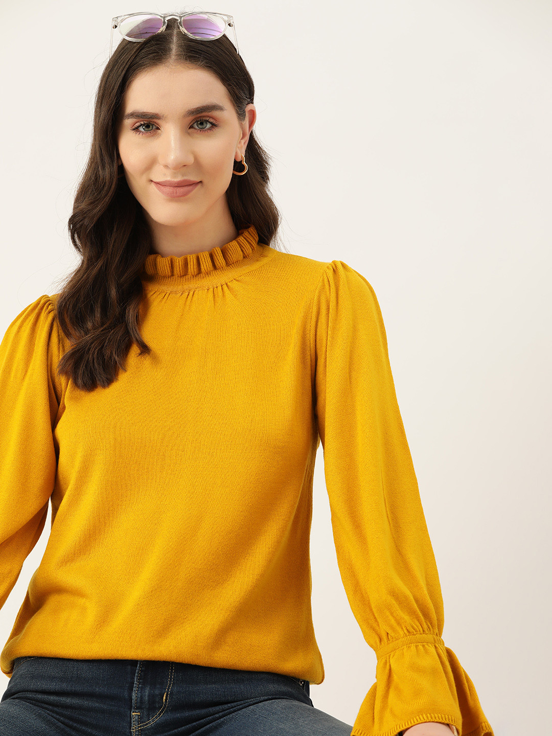 Mast & Harbour Women Ruffled Neck Acrylic Pullover