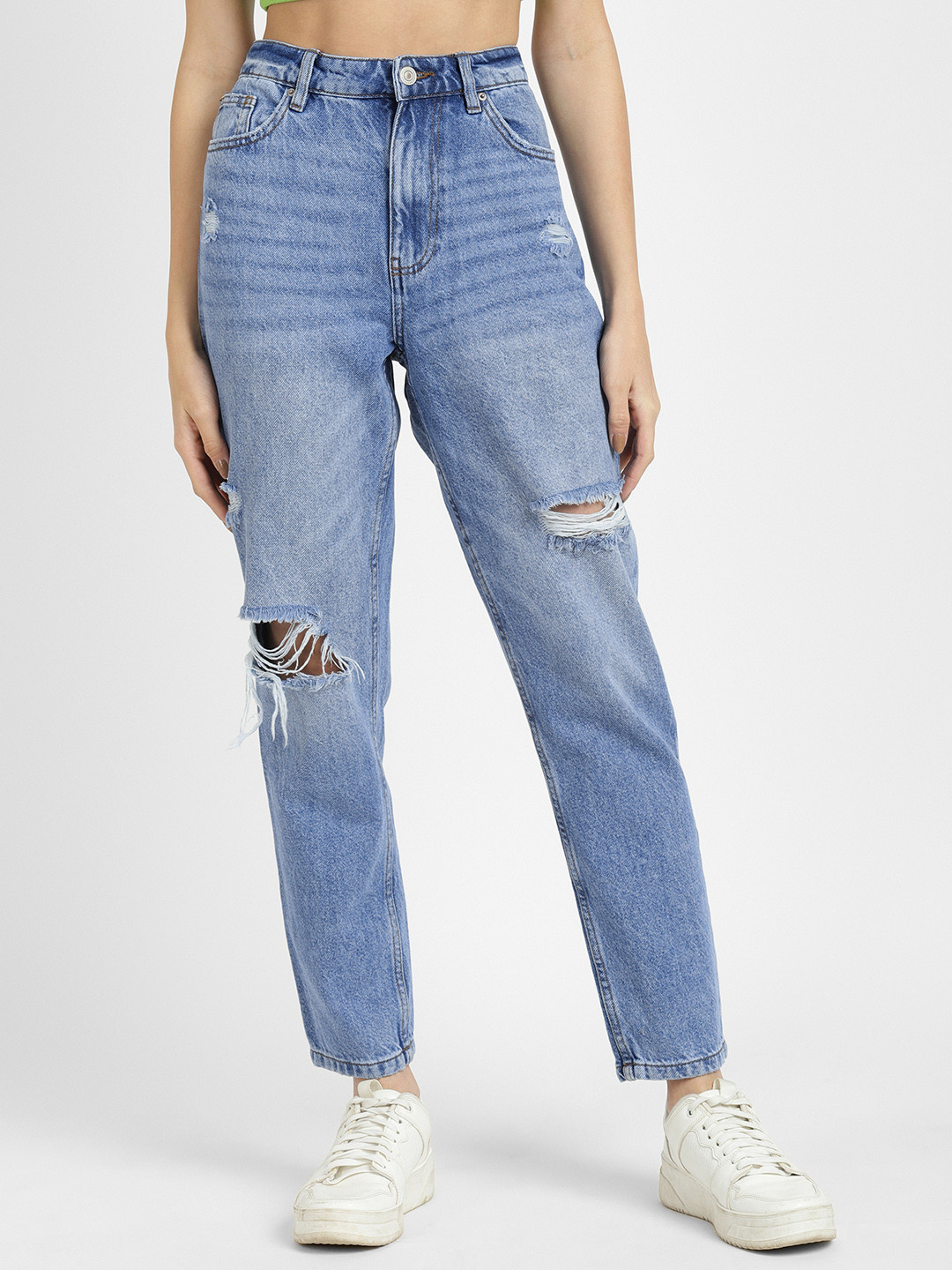 ALCOTT Cotton High-Rise Mildly Distressed Light Fade Jeans