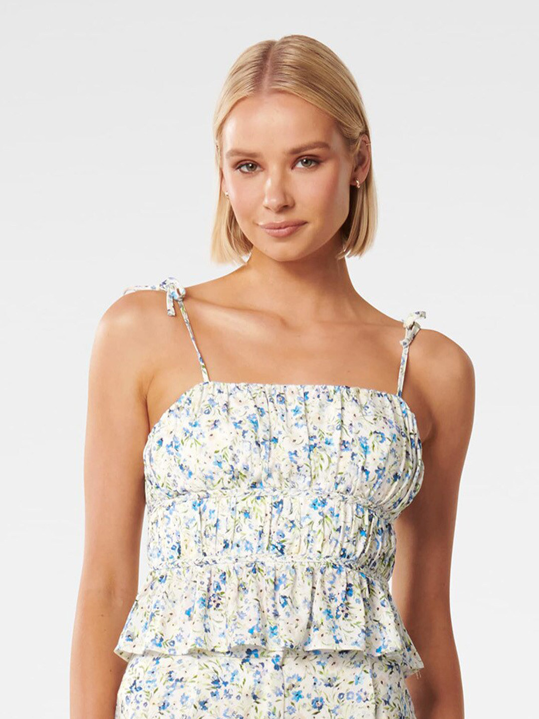 Forever New Floral Printed Smocked Peplum Top