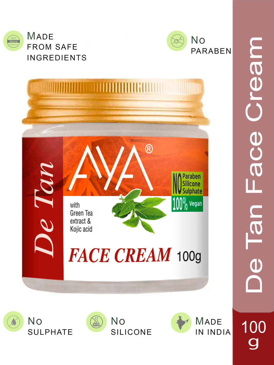 AYA De-Tan Face Cream With Green Tea Extract & Kojic Acid - 100g