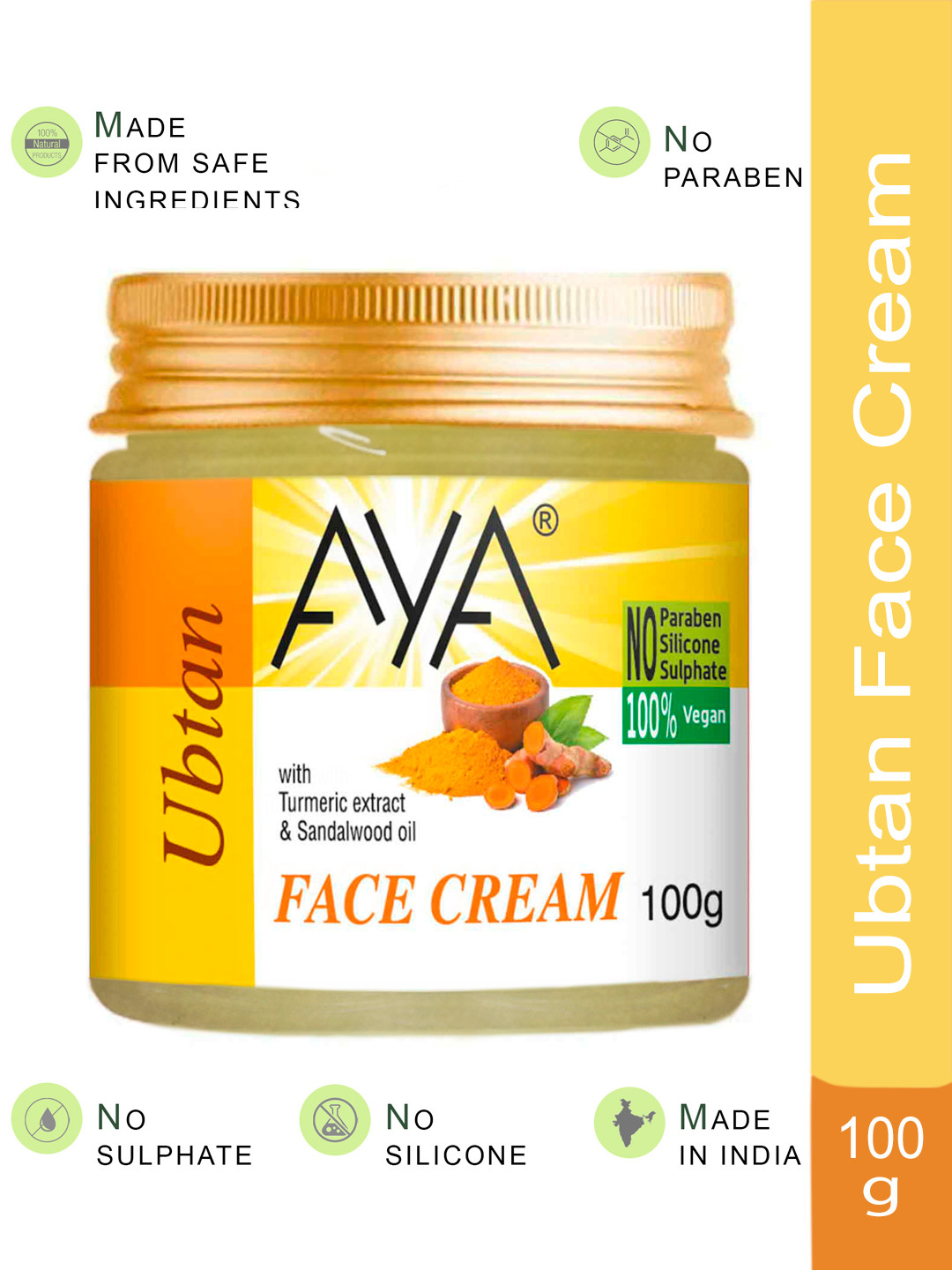 AYA Paraben-Free & Silicone-Free Ubtan Face Cream with Turmeric Extract - 100g