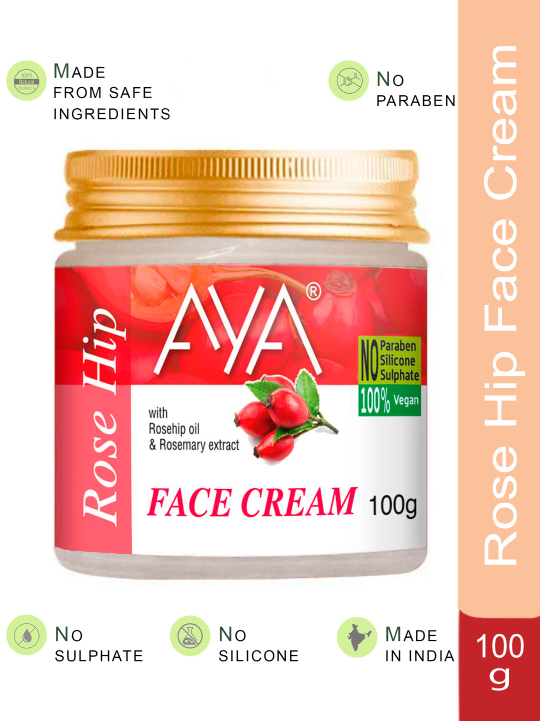 AYA Paraben-Free & Silicone-Free Rosehip Face Cream with Rosemary Extract - 100g