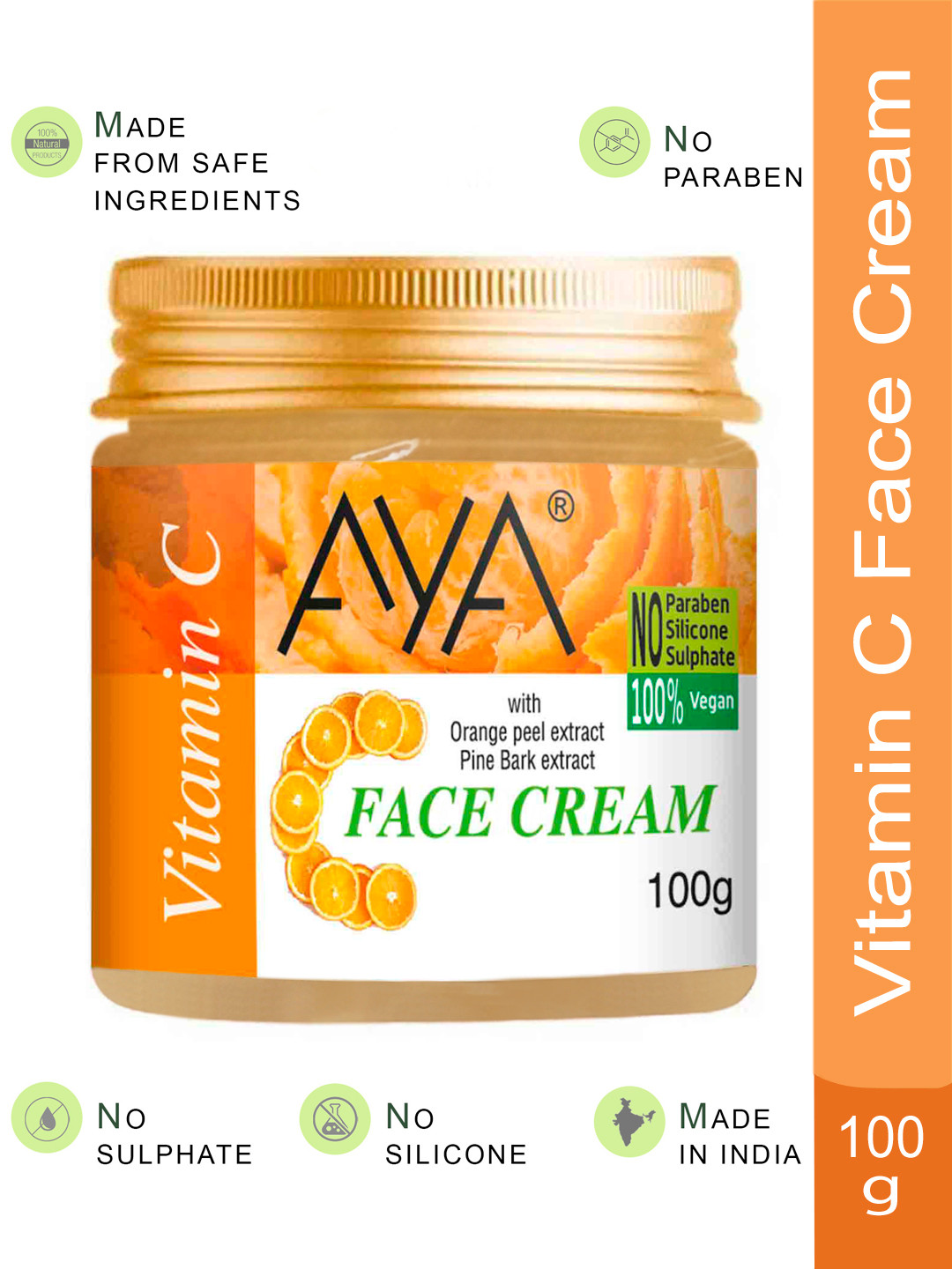 AYA Paraben-Free & Silicone-Free Vitamin C Face Cream with Orange Peel Extract - 100 g